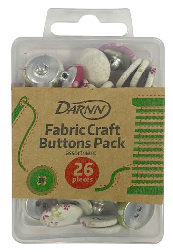 FABRIC CRAFT BUTTONS Pack 26, boutons en tissu assortis avec boîte de rangement, boutons recouverts de tissu à motifs, boutons ronds en tissu pour la couture, boutons à motifs assortis pour l'artisanat 1