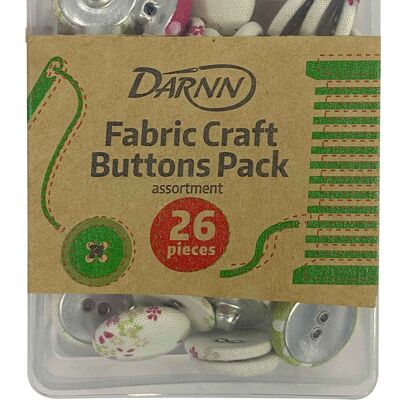 FABRIC CRAFT BUTTONS Pack 26, boutons en tissu assortis avec boîte de rangement, boutons recouverts de tissu à motifs, boutons ronds en tissu pour la couture, boutons à motifs assortis pour l'artisanat