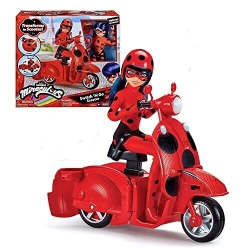 Bandai - Miraculous Ladybug - Scooter Miraculous Switch'n go + poupée articulée Ladybug Lucky Charm 26cm - Réf : P50668