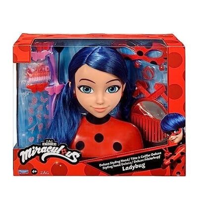 Bandai - Miraculous Ladybug - Cabezal de peinado Miraculous Deluxe 21cm - Cabezal de peinado Marinette + 30 accesorios - Ref: P50247