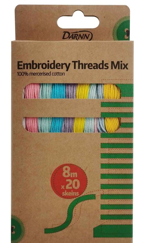 EMBROIDERY THREADS 8m x 20 skeins, Multi Colour Embroidery Threads, 20 Skeins ross Stitch Threads, Mercerised Cotton Threads, 20 Coloured Threads for Craft