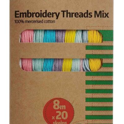 EMBROIDERY THREADS 8m x 20 skeins, Multi Colour Embroidery Threads, 20 Skeins ross Stitch Threads, Mercerised Cotton Threads, 20 Coloured Threads for Craft