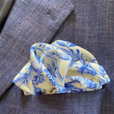 Silk Pocket Square The Magic Tree Tale Blue Yellow