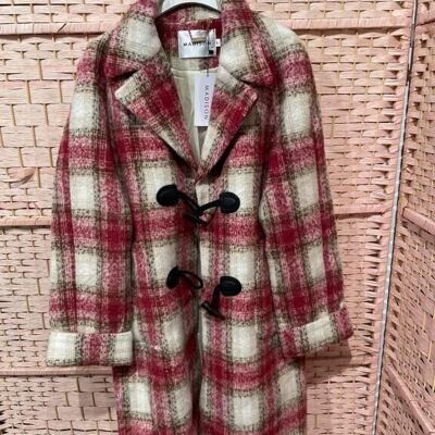 Women's Long Wool Coat with Checkered Design and Great Quality