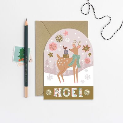 Cartoline di Natale con globo di neve con cervo | Biglietti di auguri | Carte stagionali
