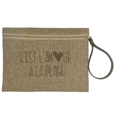 Pochette L, "C'est l'amour à la plage" jute scintillant