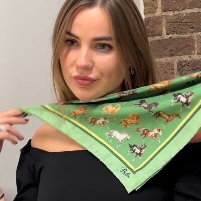 Foulard Soie Majestic Chevaux Vert