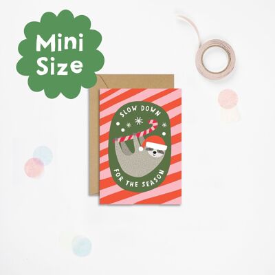 Candy Cane Sloth Mini Carte de Noël | Mini-cartes | Mini-cartes A7
