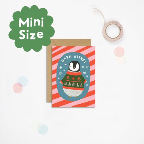 Candy Cane Penguin Mini Christmas Card | Mini Cards | A7 Mini Cards