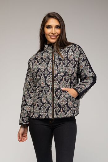 VESTE EN COTON IMPRIMÉ DE LONGUEUR MOYENNE AVEC BANDE LATÉRAL 100% COTON PR1061CH_BLACKINDIA 1