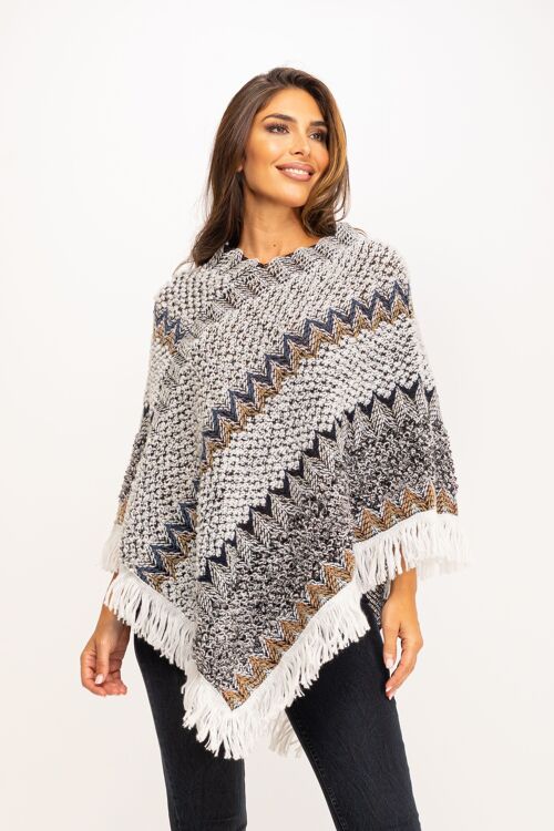 PONCHO ETNICO ARTESANAL Y CON MUCHO COLORIDO 100%ACRILICO HH1098PO_BEIGE