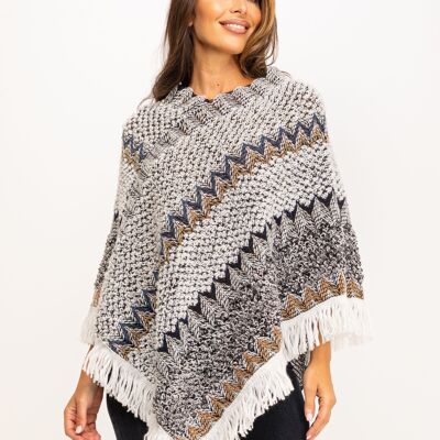 HANDMADE ETHNIC PONCHO WITH A LOT OF COLORFUL 100%ACRYLIC HH1098PO_BEIGE