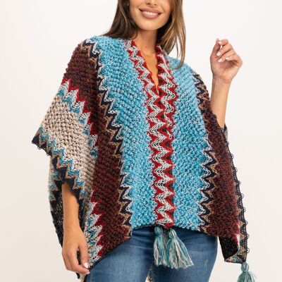 HANDMADE ETHNIC PONCHO WITH A LOT OF COLORFUL 100%ACRYLIC HH1103PO_TURQUESA