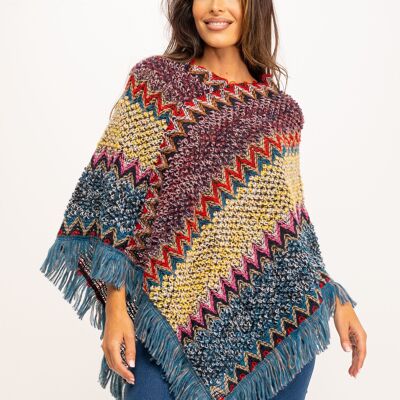 HANDMADE ETHNIC PONCHO WITH A LOT OF COLORFUL 100%ACRYLIC HH1105PO_GRANATE