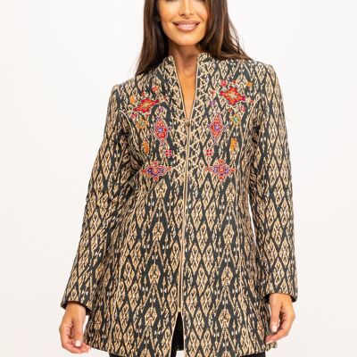 PRINTED COTTON HALF-LEG JACKET WITH EMBROIDERY 100% COTTON IC1000CH_BLACK