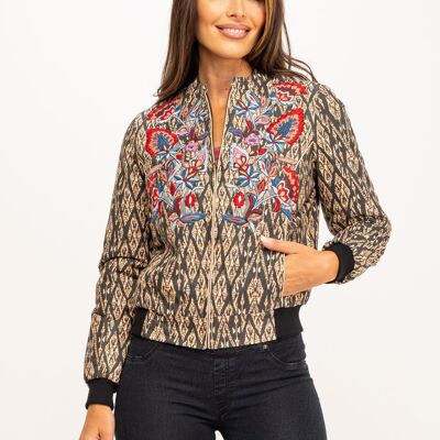 PRINTED COTTON BOMBER JACKET WITH EMBROIDERY 100% COTTON IC1001CH_BLACK