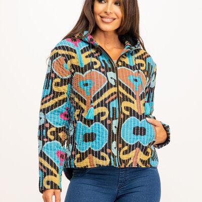 CHAQUETA ESTAMPADA CON PUNTADAS EN VARIOS COLORES 50%ALGODON 50%PÒLIESTER IC1022CH_TURQUESA