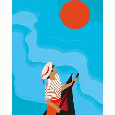 Estampe - Gondolier - petite affiche imprimée 21 x 26 cm