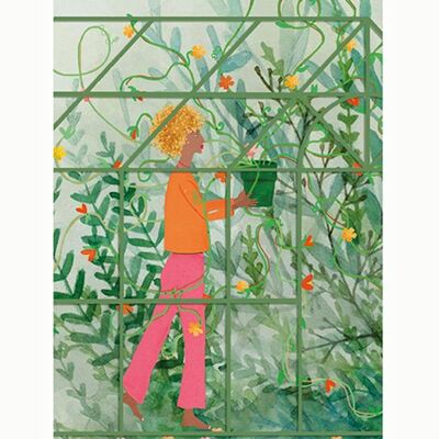Print - Girl in the Greenhouse - small poster print 21 x 26 cm