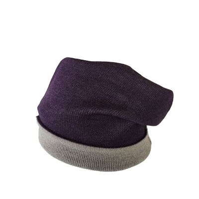 Cappello Beanie reversibile viola/grigio