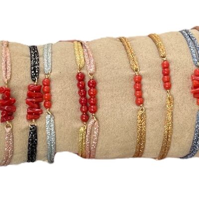 bracelet fil lurex et corail