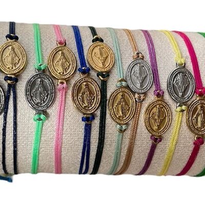 Bracelet cordon colorés avec vierge