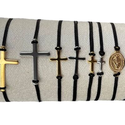 bracelet fil noir croix et vierge