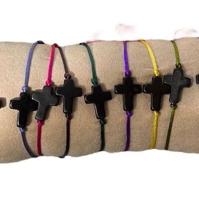 Black cross bracelet with colored thread