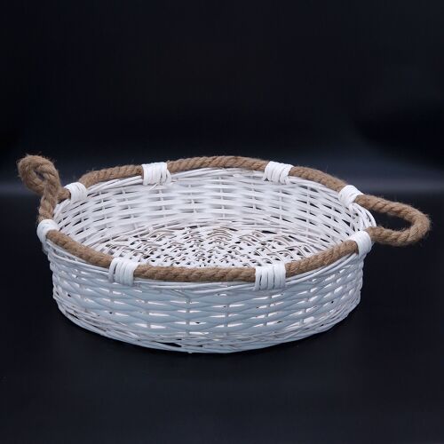 Wicker woven basket with rope handles