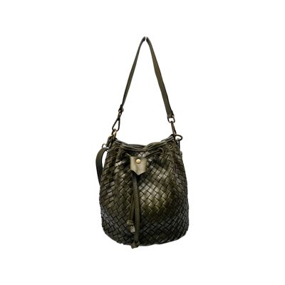 SAC SEAU CUIR WASHED ANNABELLA VERT