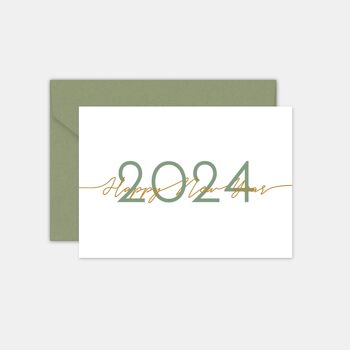 Carte Happy new year calligraphie vert olive