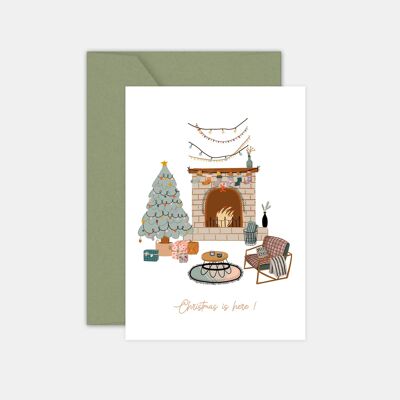 Cartolina di Natale accanto al fuoco