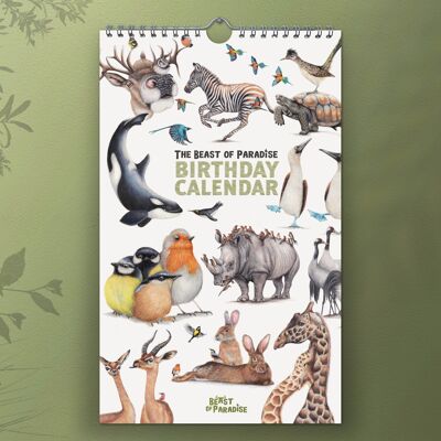 Calendario compleanno con animali, calendario ecologico, calendario