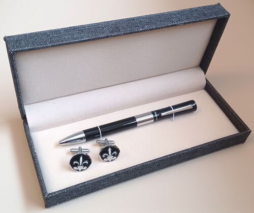 Fluer de lis cufflinks and pen set