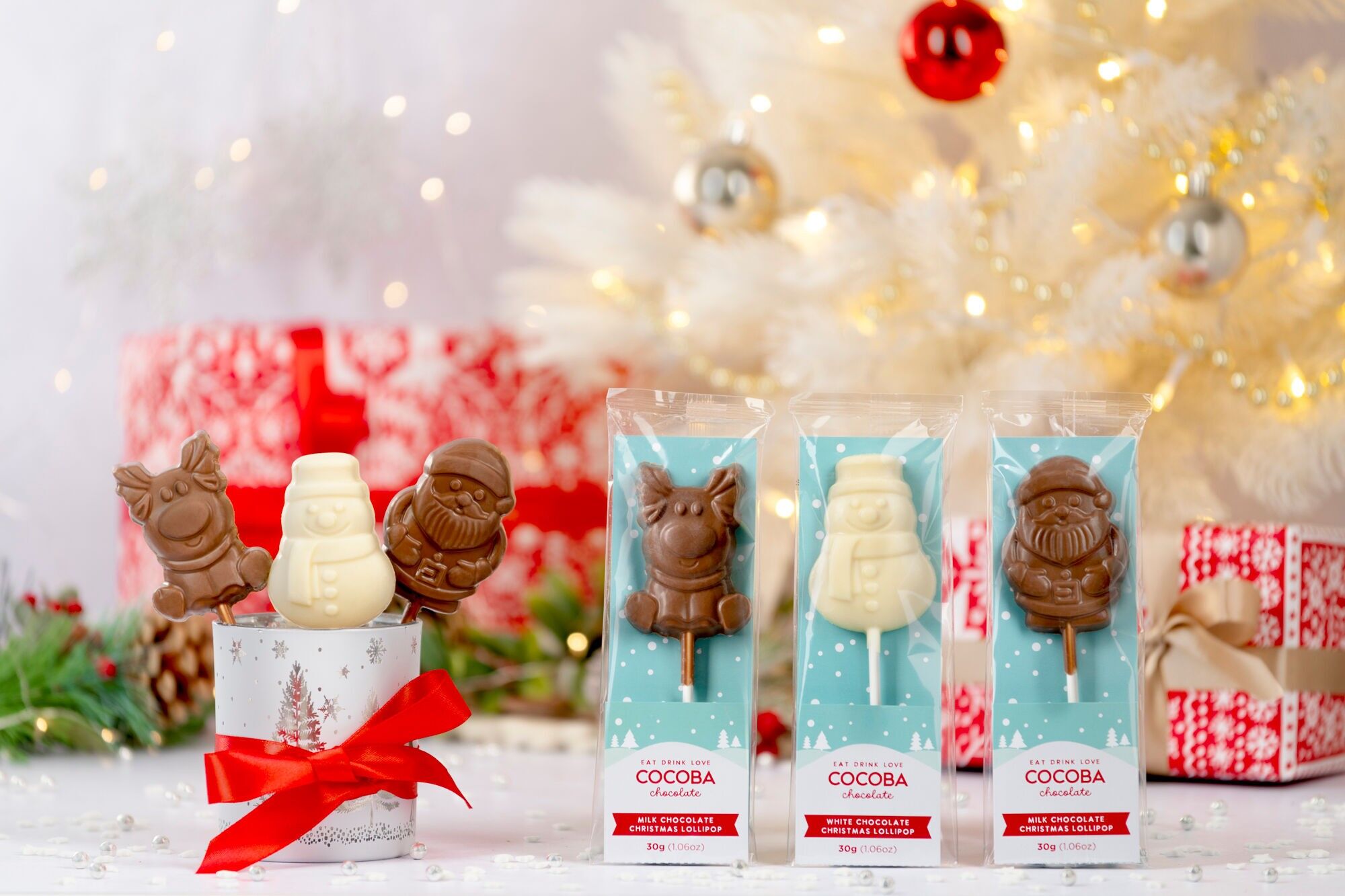 Gemischte Kiste mit Weihnachtslutschern – Weihnachtsmann, Rentier, Schneemann