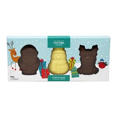 Paquete de 3 bocados de chocolate con personajes navideños