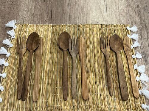 Handmade Walnut Wood Spoon, Fork, and Knife
