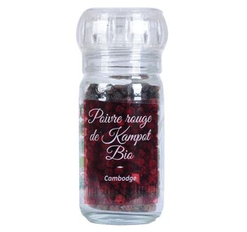 Poivre rouge de Kampot - IGP - Biologique - Premium - en grains - 45g - Moulin 1