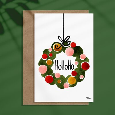Christmas Card - HoHoHo Wreath
