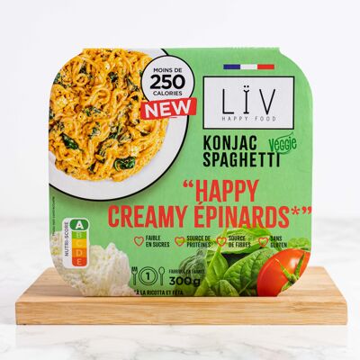 Cooked dishes of konjac & oats, creamy veggie spinach low in sugar and gluten free