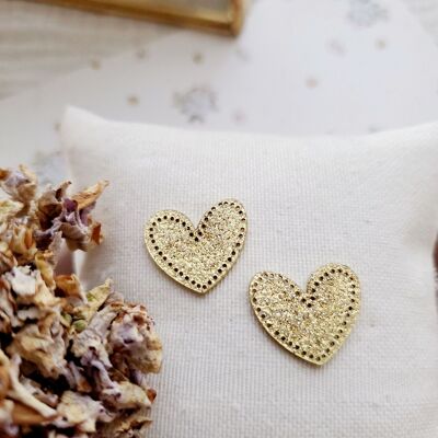 Glittery gold heart stud earrings