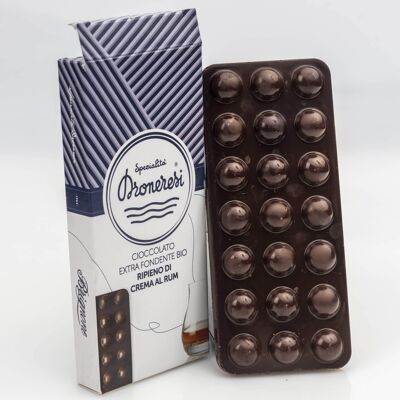 „Droneretta“ – 70 % dunkle Schokoladentafel gefüllt mit Schokolade und Rum – 90 gr