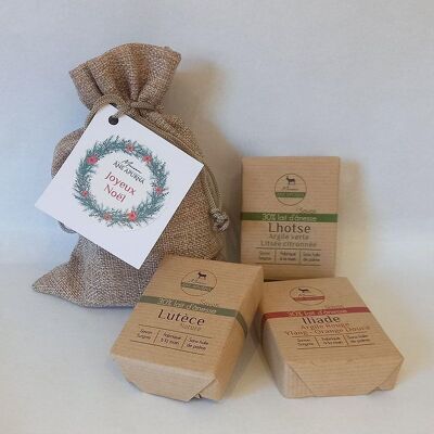 Gift Pouch Christmas Edition 3 organic donkey milk soaps