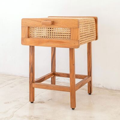 Bedside table nightstand chest of drawers made of wood and rattan JAYA bedroom furniture handmade