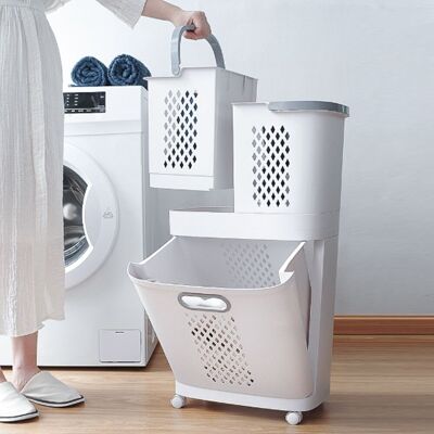 Living and Home 3 Compartment Laundry Baskets Laundry Sorter Rolling Laundry Hamper