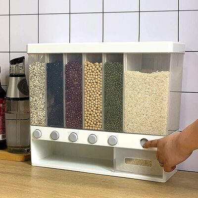 Living and Home Wall mounted Cereal Dispenser Kitchen Storage with Measuring Cup