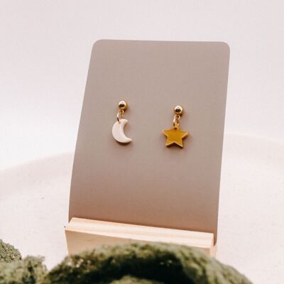 Earrings moon stars acrylic stainless steel - lightweight stud earrings winter star