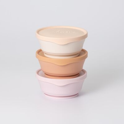 Children's bowl with silicone lid 3-pack