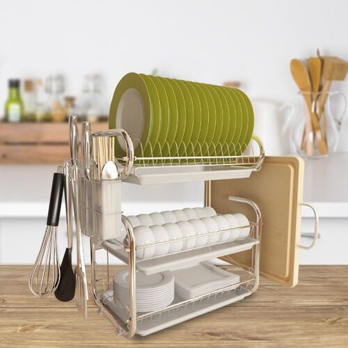 Kitchen 3-Tier Dish Drainer Storage Stand Bowl Plate Dryer Tray