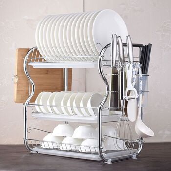 Égouttoir à vaisselle à 3 niveaux, plateau de vidange, planche de rangement de lavage de cuisine 1